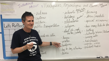 Stephanie Scribner brainstorming ideas to write to PCVs about