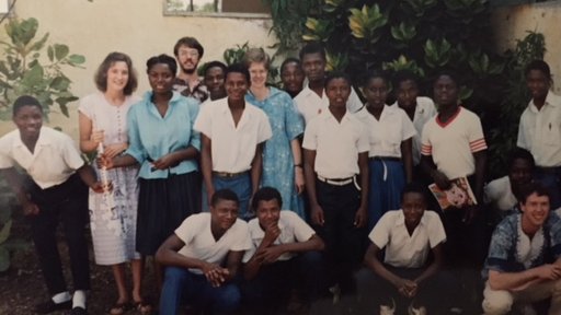 Patty with students at the Peace Corps training facility.
