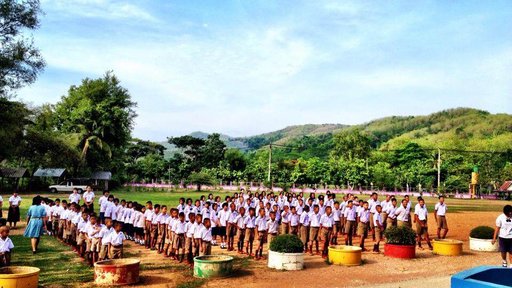 Students lined up for morning assembly