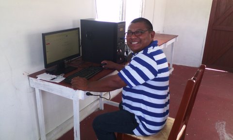 The Deputy Toshau (Vice Leader) of the community using the internet for the first time at the Computer Hub.
