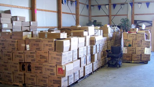 The growing number of pallets of books, crafts, and items for the disabled, mid-2016.