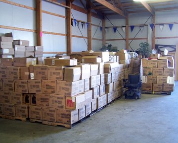 The growing number of pallets of books, crafts, and items for the disabled, mid-2016.