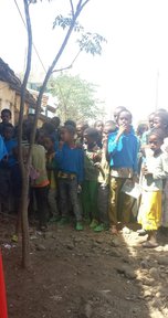 Community members stand in line for the yearly Trachoma campaign in Tigray.