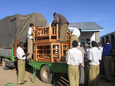 Unloading the truck of library supplies