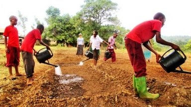 PermaGarden Club members prepared soil beds using compost, charcoal and water.