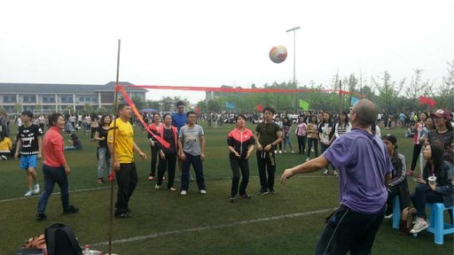 My counterparts participating in one of the events for Sports Meet. The department had to hit a volleyball back and forth over the net as many times as possible in five minutes.