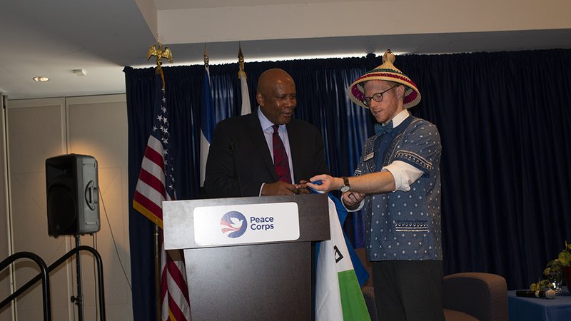 An American male meets with King Letsie III of Lesotho