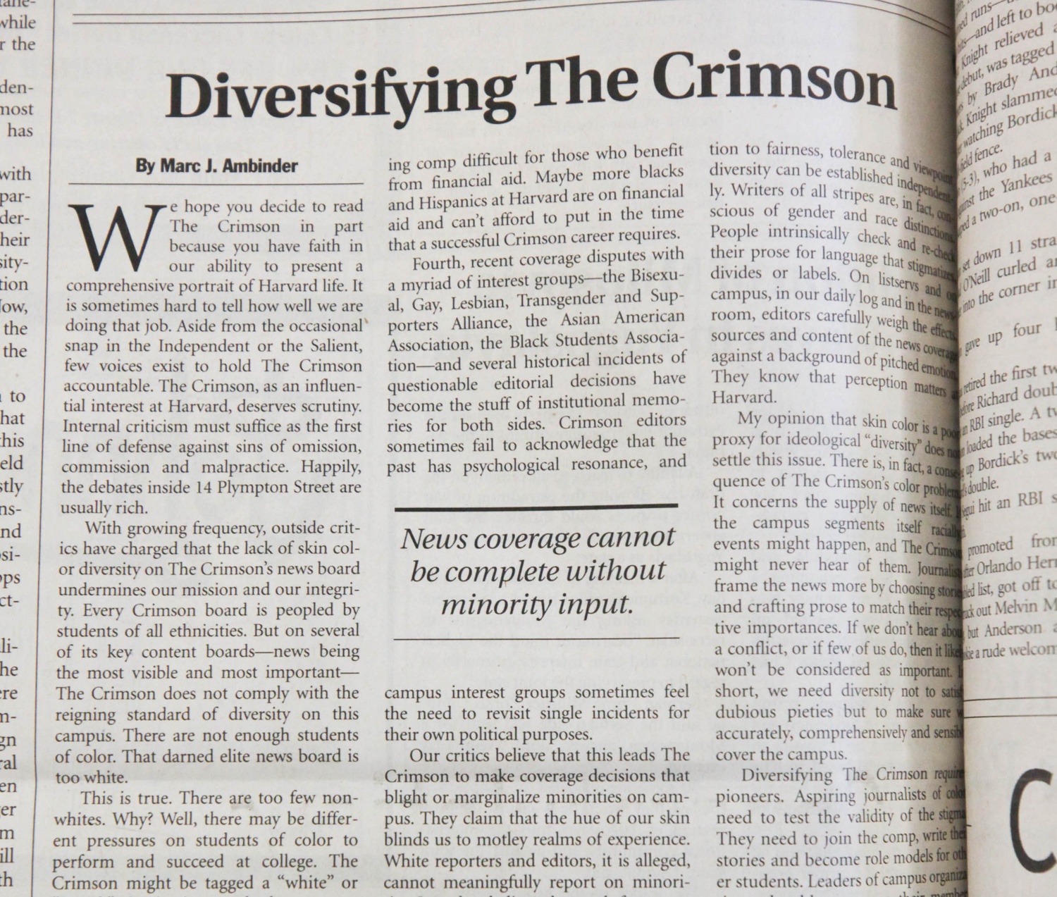 Diversifying The Crimson 2001 Diversifying The Crimson 2001